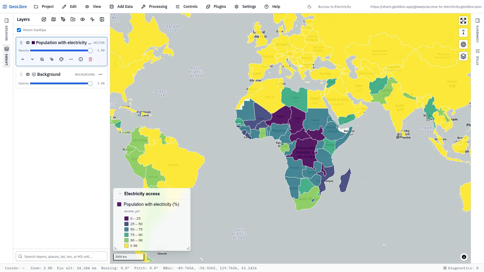 GeoLibre map: Access to electricity