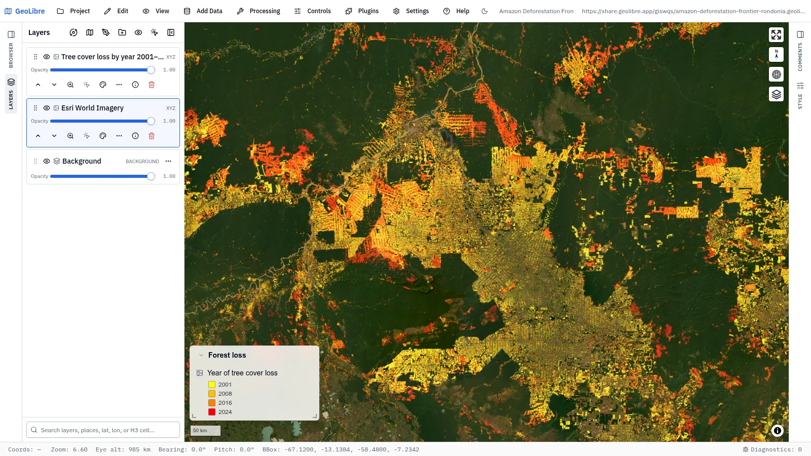 GeoLibre map: Amazon deforestation frontier
