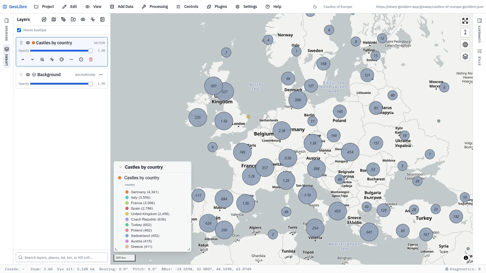 GeoLibre map: Castles of Europe