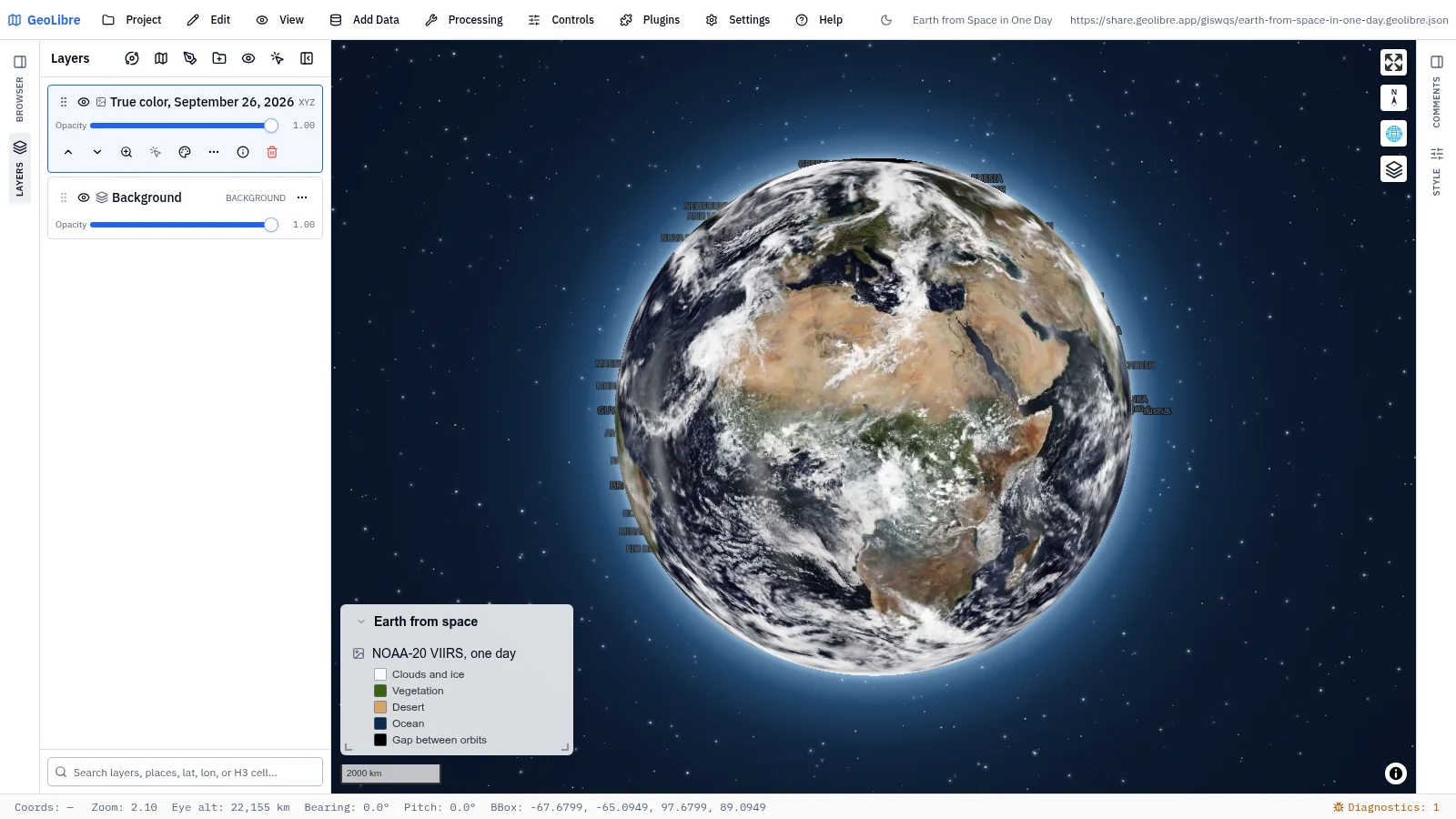 GeoLibre map: Earth from space in one day