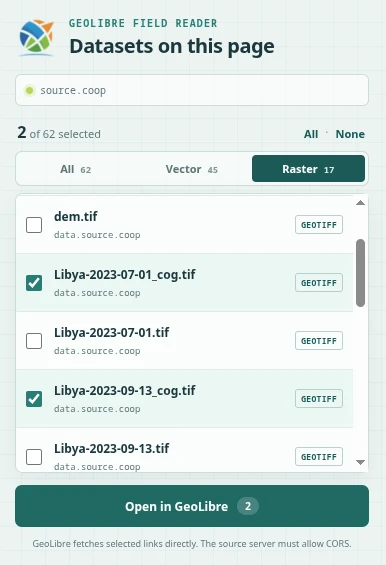Select webpage datasets with the GeoLibre Chrome extension