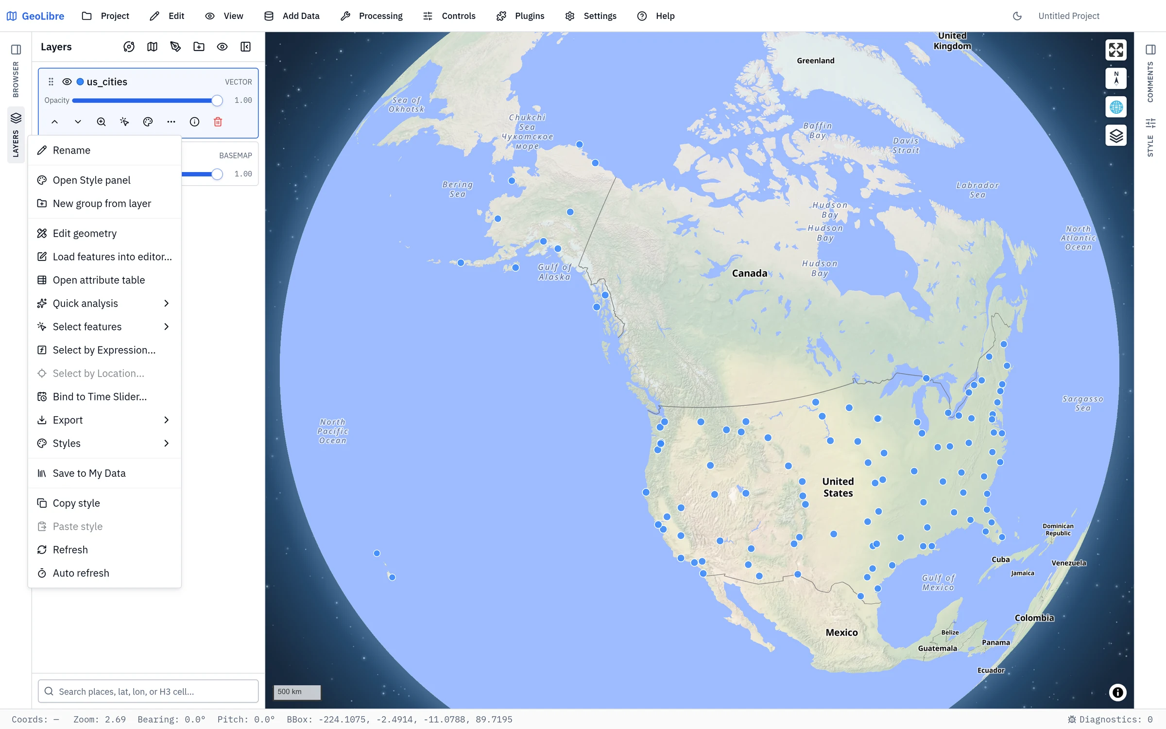 The Layer actions menu on a vector layer