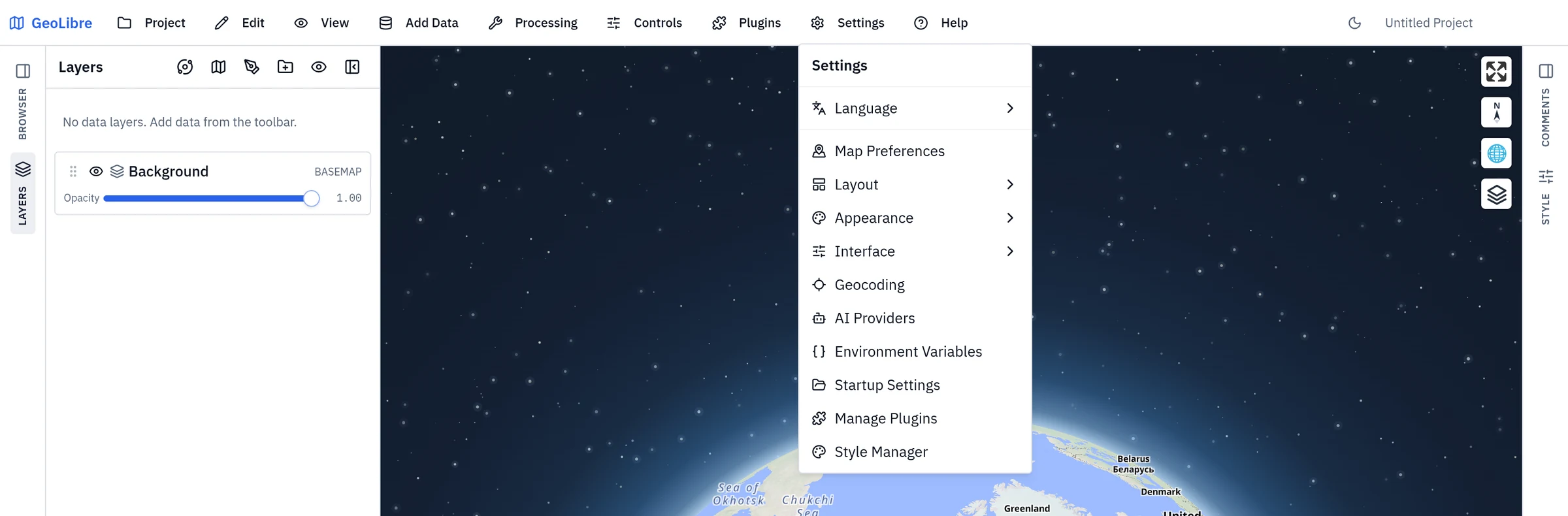 The Settings menu