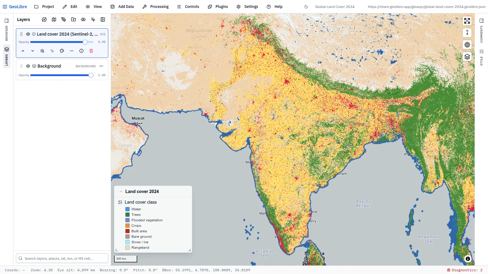 GeoLibre map: Global land cover 2024