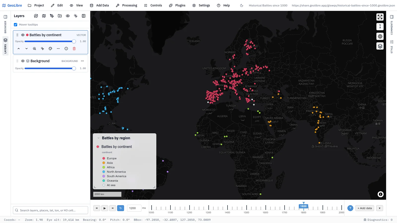 GeoLibre map: Historical battles since 1000