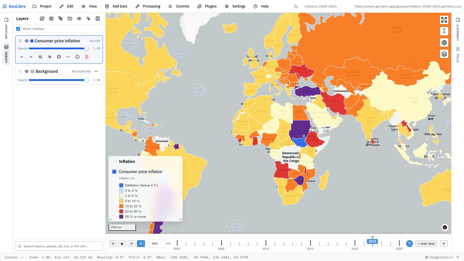 GeoLibre map: Inflation, 2000–2025