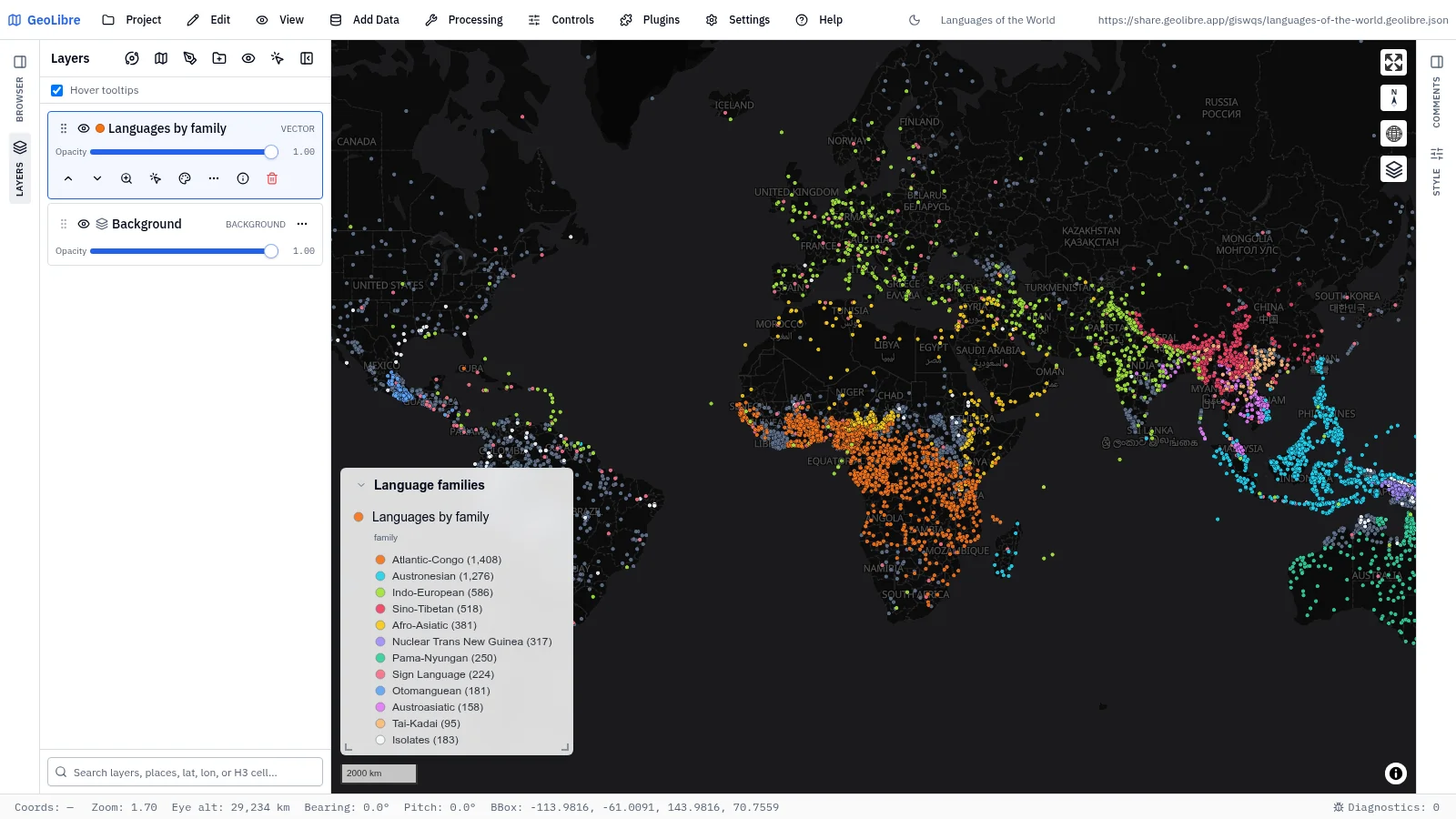 GeoLibre map: Languages of the world