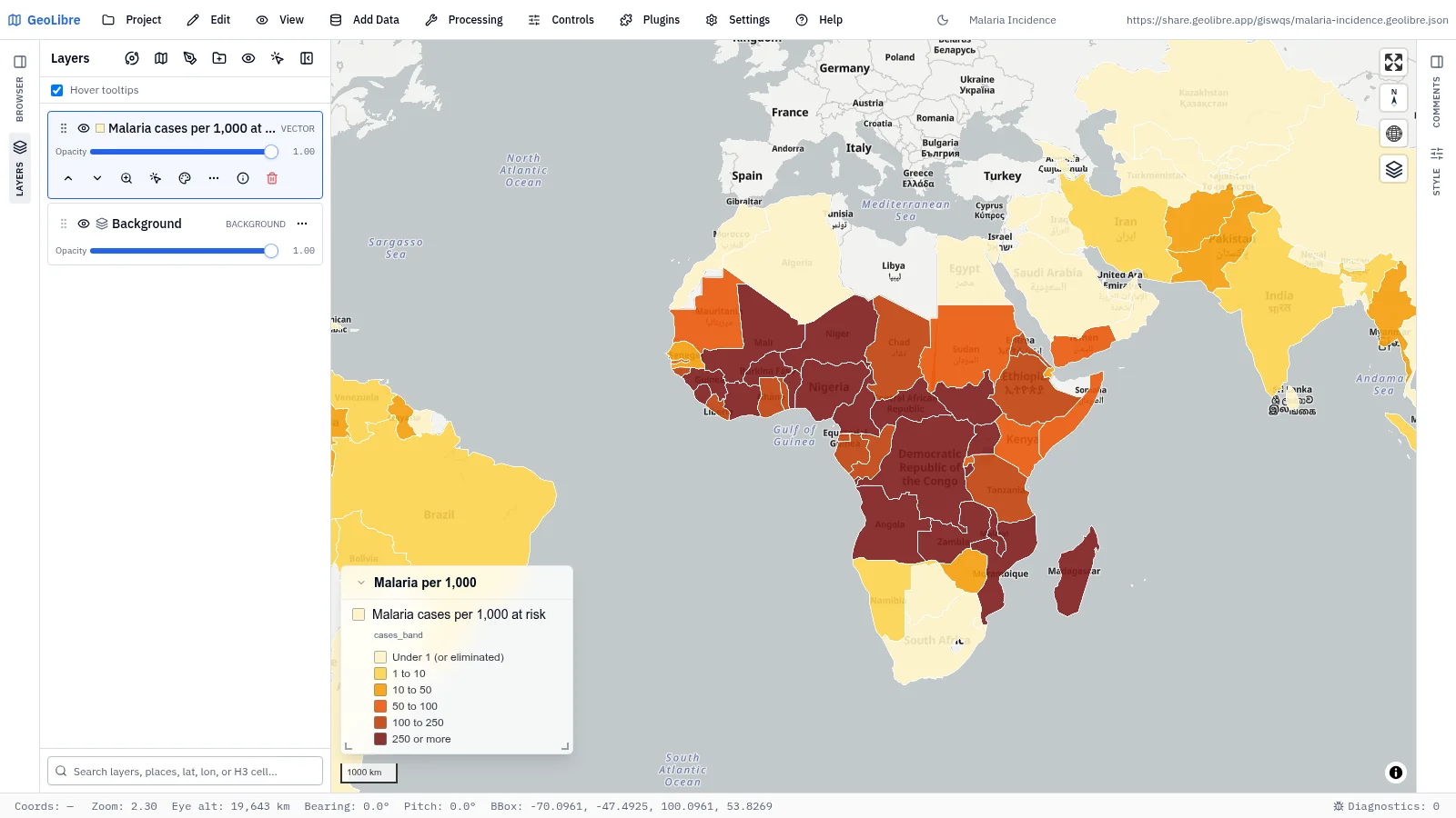 GeoLibre map: Malaria incidence