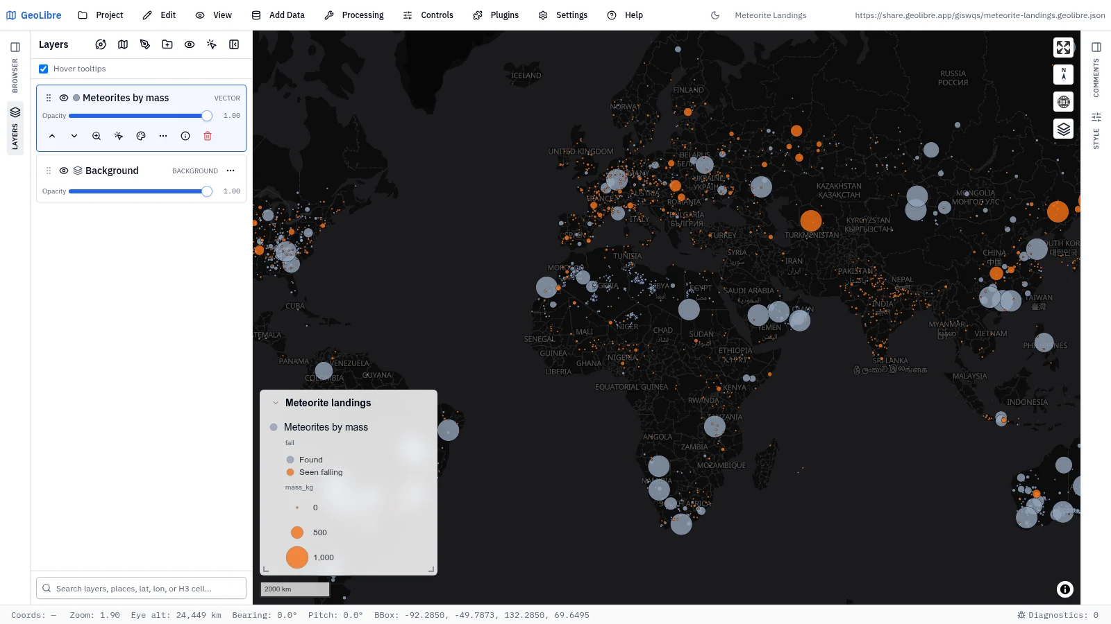 GeoLibre map: Meteorite landings
