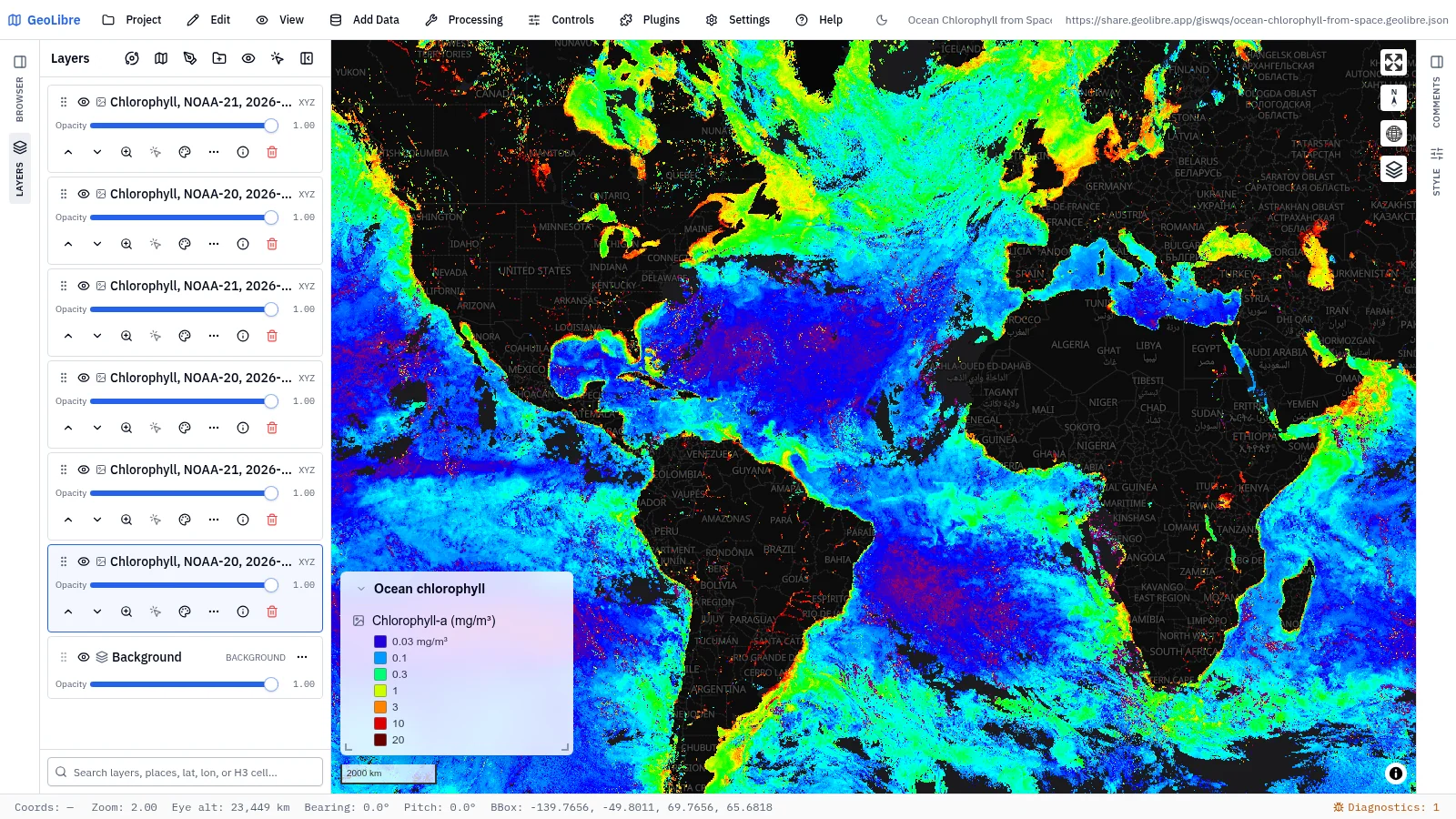 GeoLibre map: Ocean chlorophyll from space