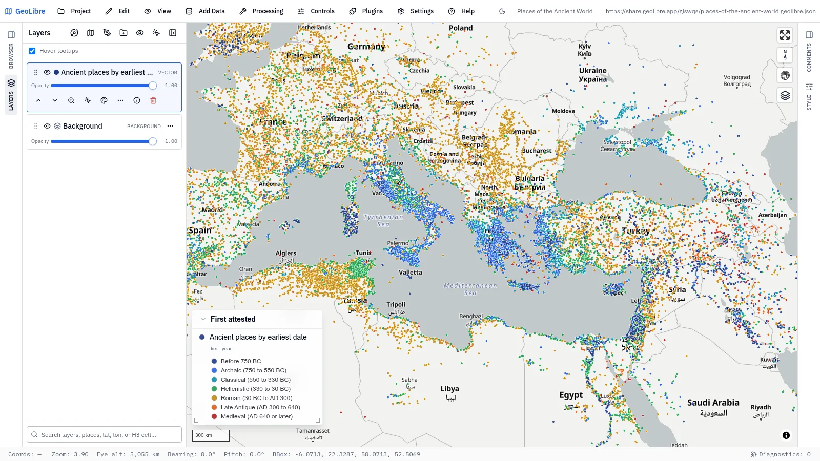 GeoLibre map: Places of the ancient world