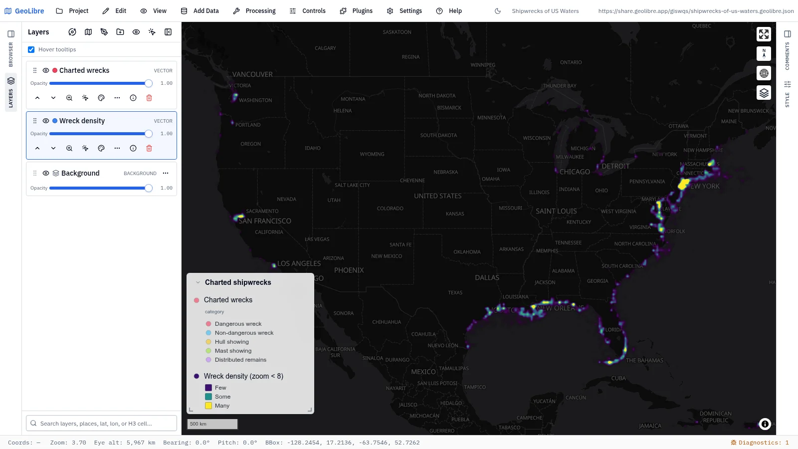 GeoLibre map: Shipwrecks of US waters