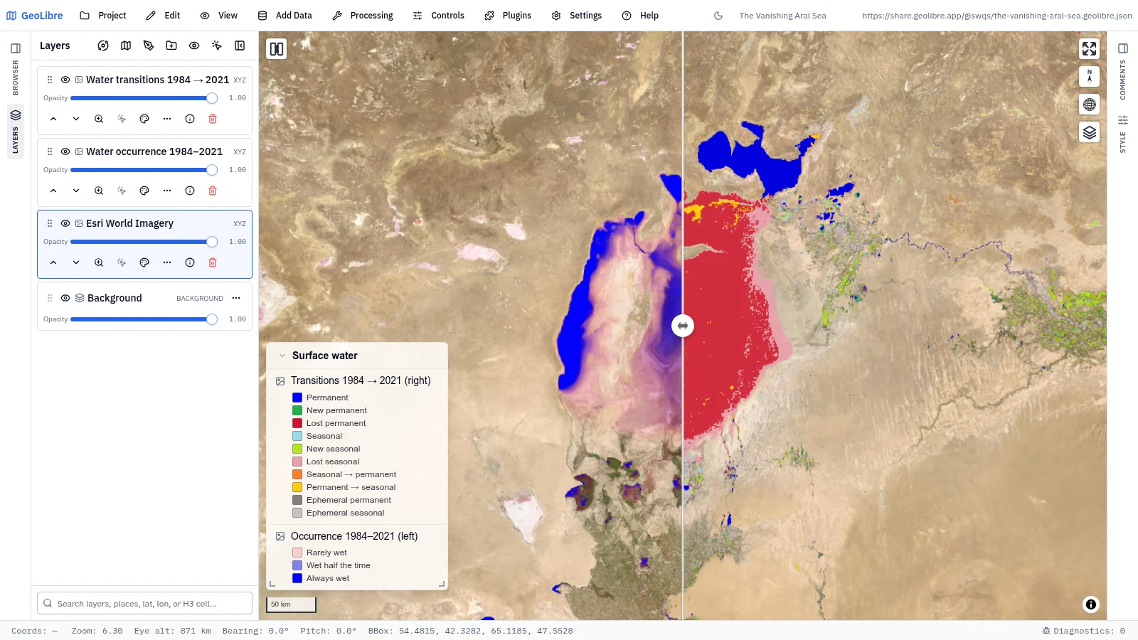 GeoLibre map: The vanishing Aral Sea