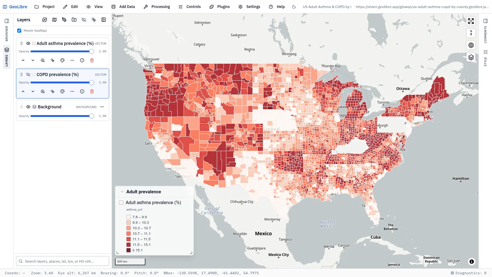 GeoLibre map: US adult asthma & COPD