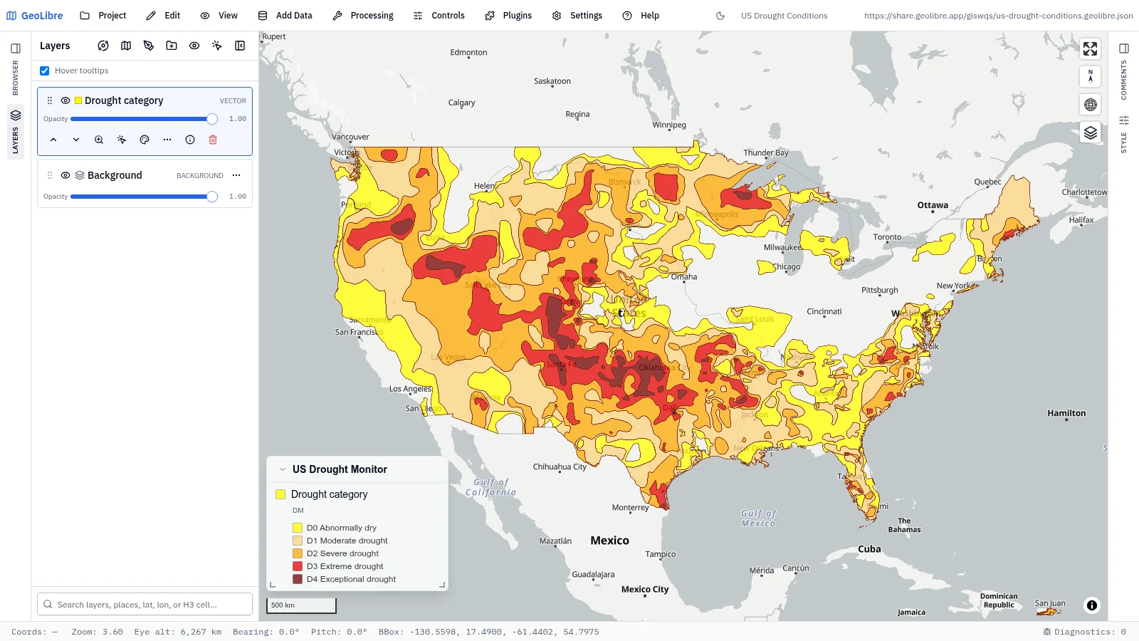 GeoLibre map: US drought conditions