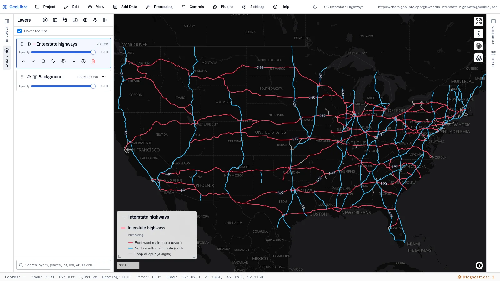 GeoLibre map: US Interstate highways