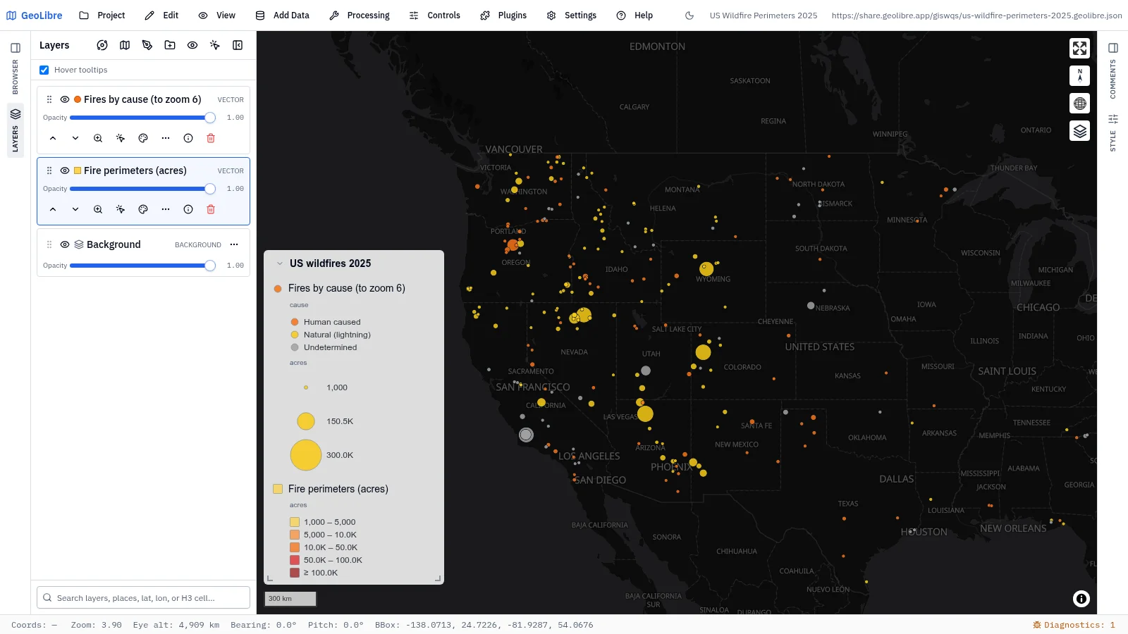 GeoLibre map: US wildfire perimeters 2025