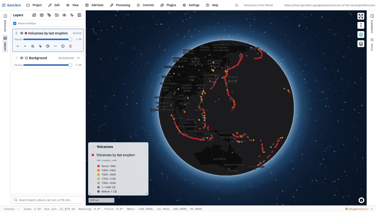 GeoLibre map: Volcanoes of the world
