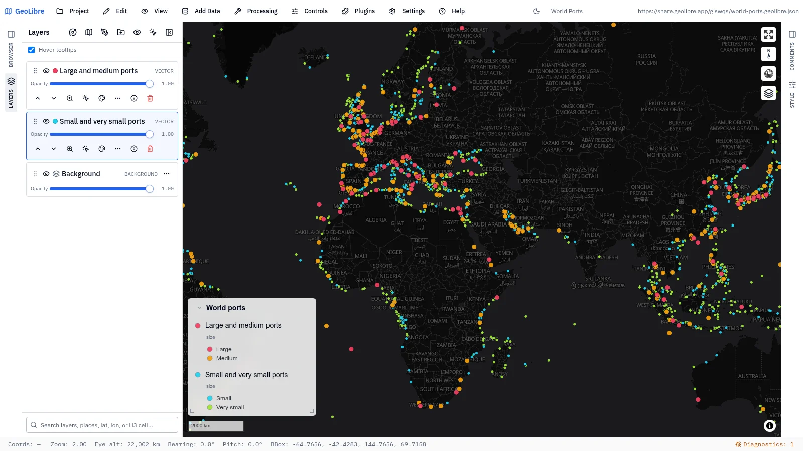 GeoLibre map: World ports